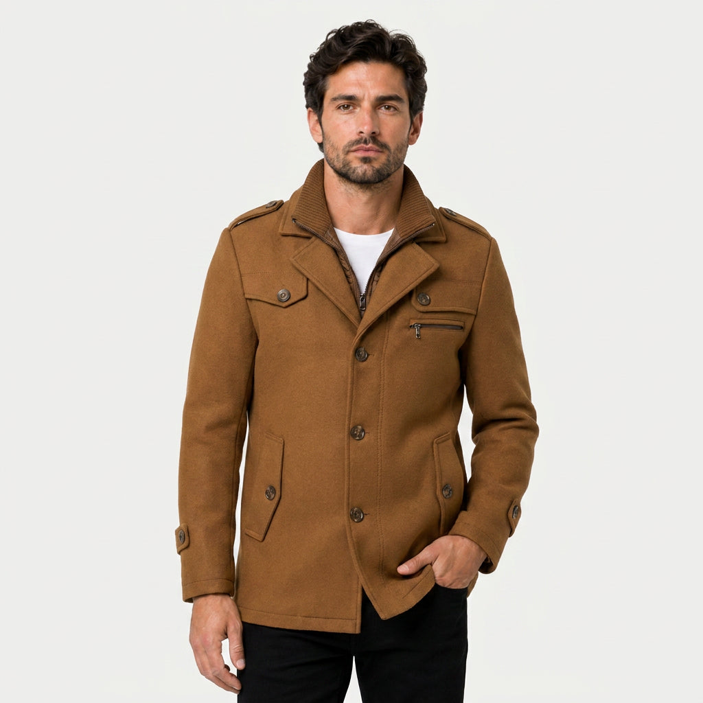 Men's Wool-Blend Field Jacket – Warm, Layered Stand Collar