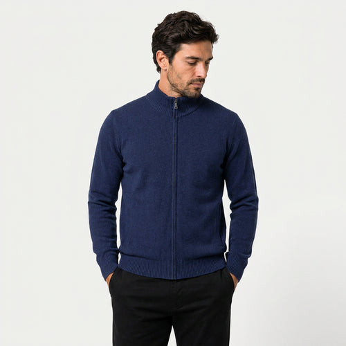 Men's Full-Zip Wool-Blend Mock Neck Cardigan – Warm