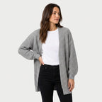 Women's Chunky Knit Cardigan – Open Front, Balloon Sleeve