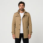 Men's Short Trench Coat – Single-Breasted, Cotton Blend
