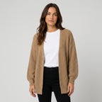 Women's Chunky Knit Cardigan – Open Front, Balloon Sleeve