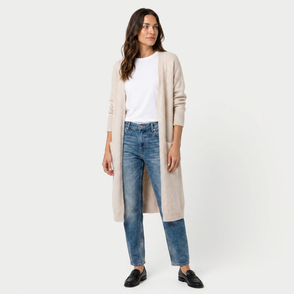 Women's Fuzzy Knit Longline Cardigan – Open Front