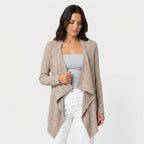 Women's Waterfall Cardigan – Ribbed Knit, Draped Front