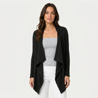Women's Waterfall Cardigan – Ribbed Knit, Draped Front