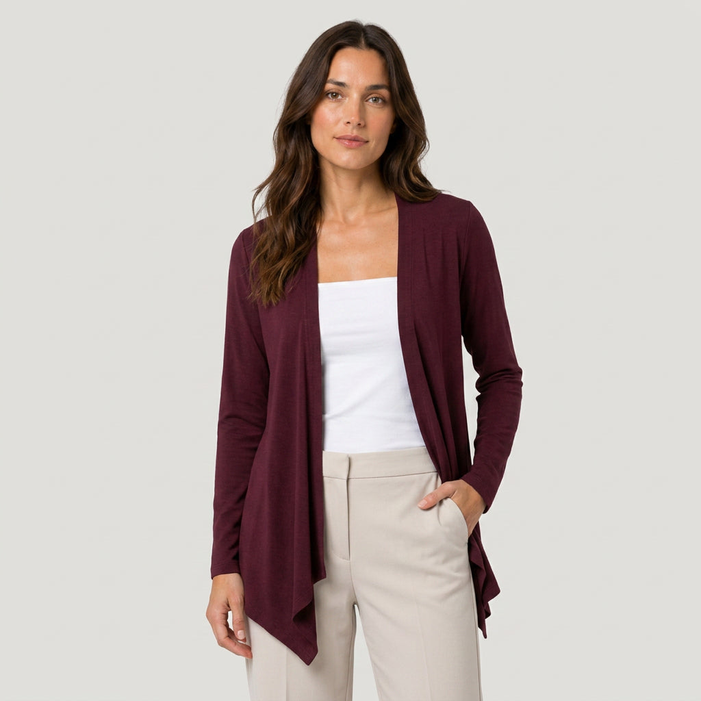 Women's Draped Jersey Cardigan – Open Front, Longline