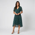 Women's Flutter Sleeve Floral Wrap Midi Dress – Tie Waist