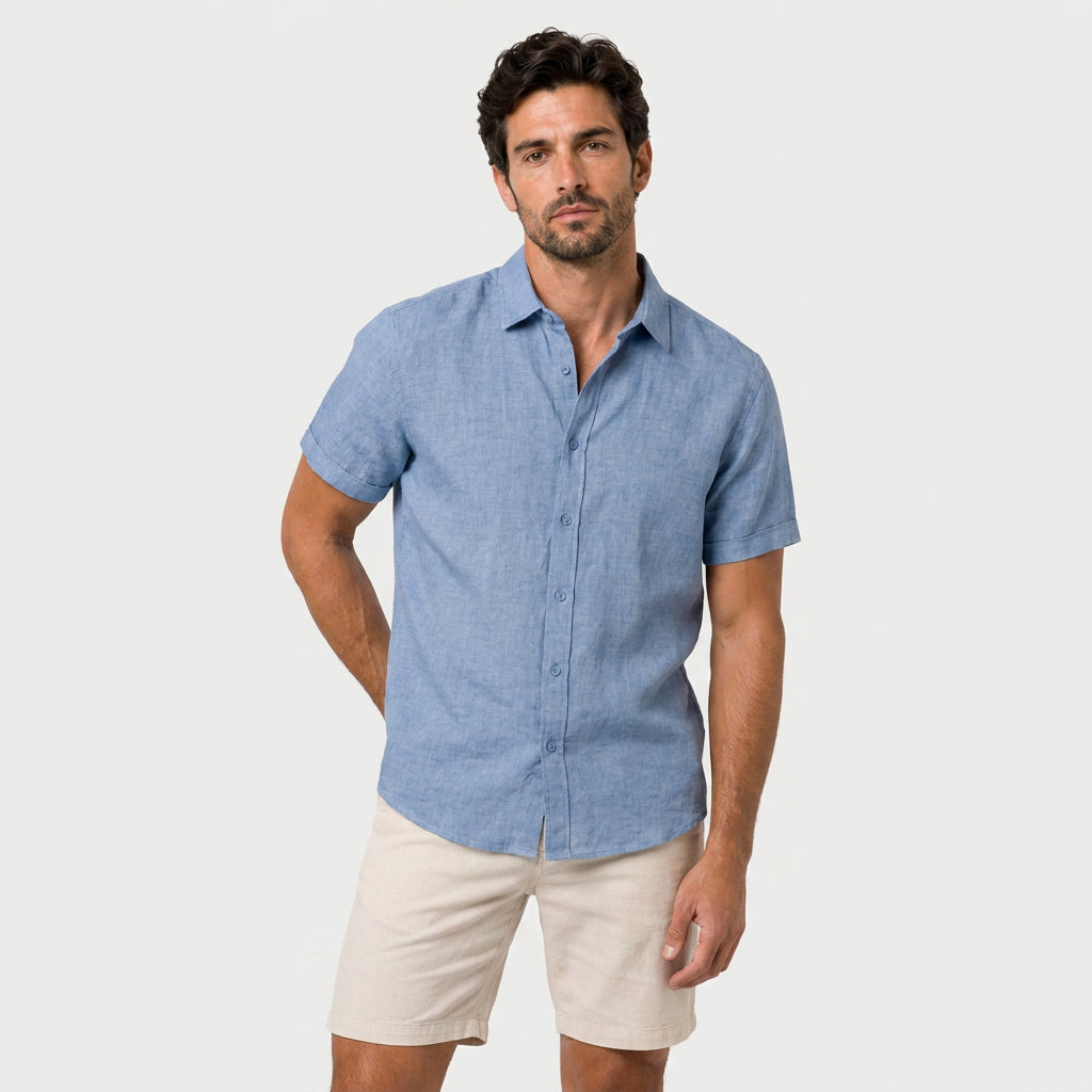 Men's Short-Sleeve Linen Button-Up Shirt – Lightweight