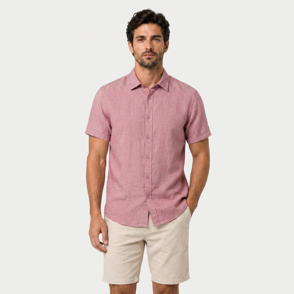 Men's Short-Sleeve Linen Button-Up Shirt – Lightweight