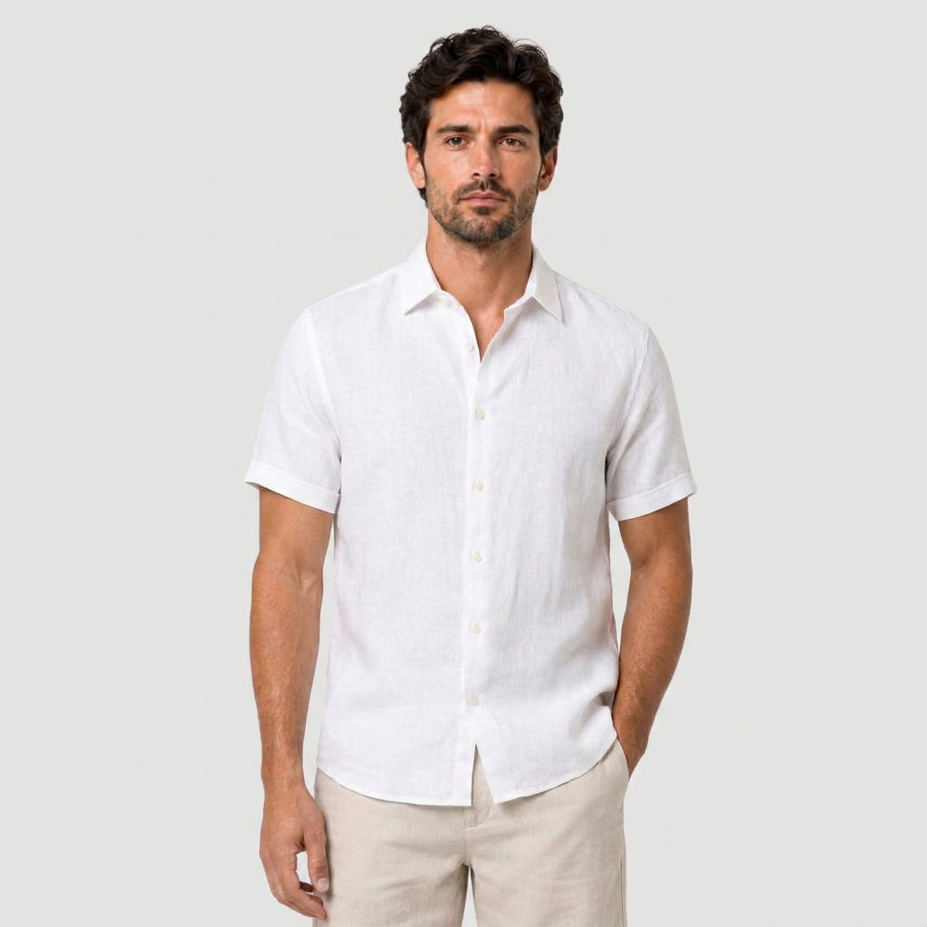Men's Short-Sleeve Linen Button-Up Shirt – Lightweight