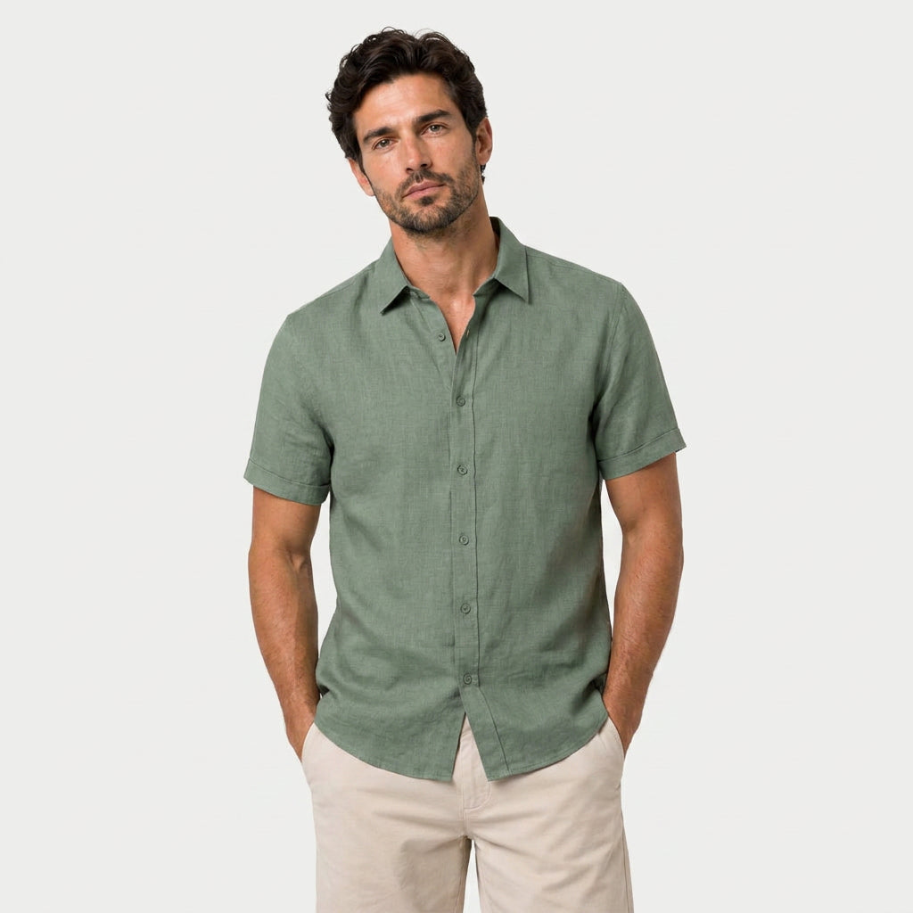 Men's Short-Sleeve Linen Button-Up Shirt – Lightweight