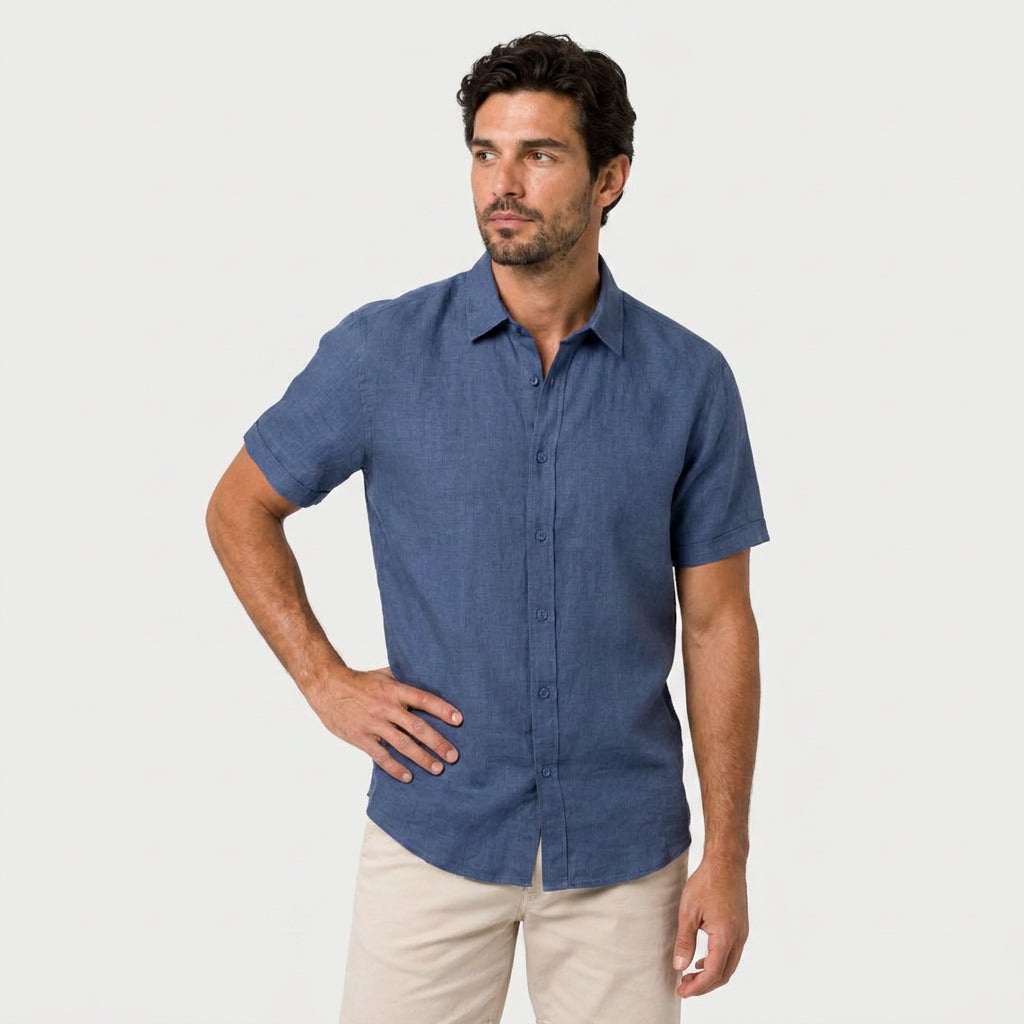 Men's Short-Sleeve Linen Button-Up Shirt – Lightweight
