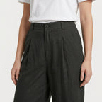 Women's Linen-Blend Wide-Leg Pants – Pleated, High Rise