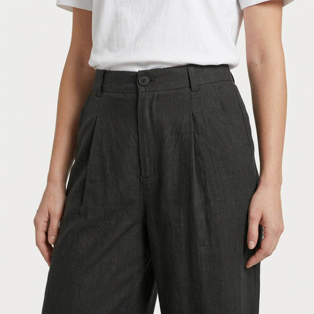 Women's Linen-Blend Wide-Leg Pants – Pleated, High Rise