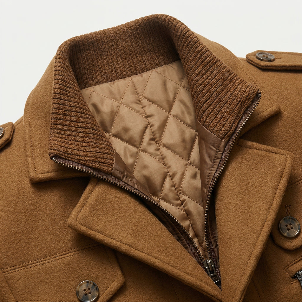 Men's Wool-Blend Field Jacket – Warm, Layered Stand Collar