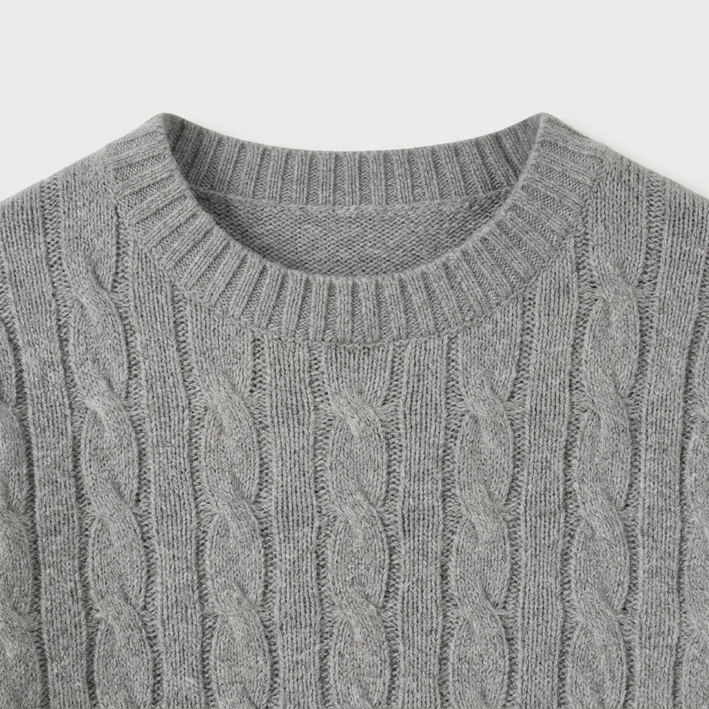 Women's Cable Knit Sweater – Crew Neck, Cropped