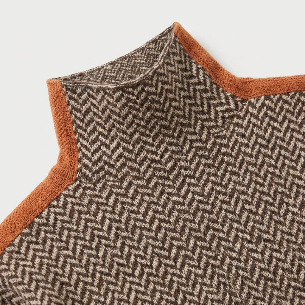 Women's Herringbone Funnel Neck Sweater – Sporty Stripe, Color-Block Trims
