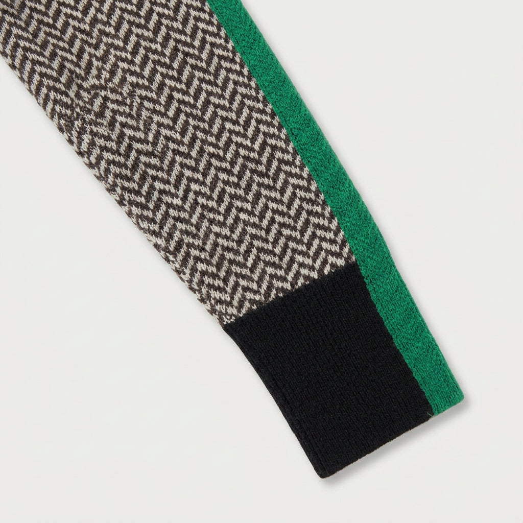Women's Herringbone Funnel Neck Sweater – Sporty Stripe, Color-Block Trims