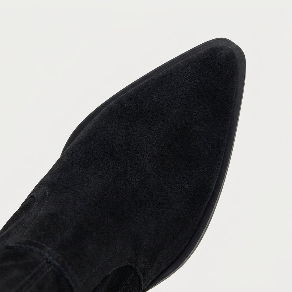 Women's Suede Pointed-Toe Block Heel Boot – Ankle Height