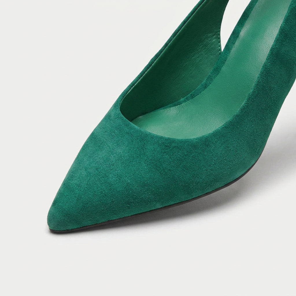 Women's Pointed Toe Slingback Kitten Heels – Suede-Finish