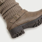 Women's Buckled Knit Cuff Mid-Calf Boot – Lug Sole