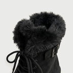Women's Fuzzy Cuff Lace-Up Combat Boot – Platform Sole