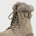 Women's Fuzzy Cuff Lace-Up Combat Boot – Platform Sole