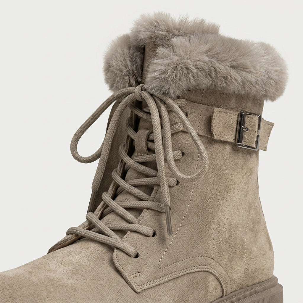 Women's Fuzzy Cuff Lace-Up Combat Boot – Platform Sole