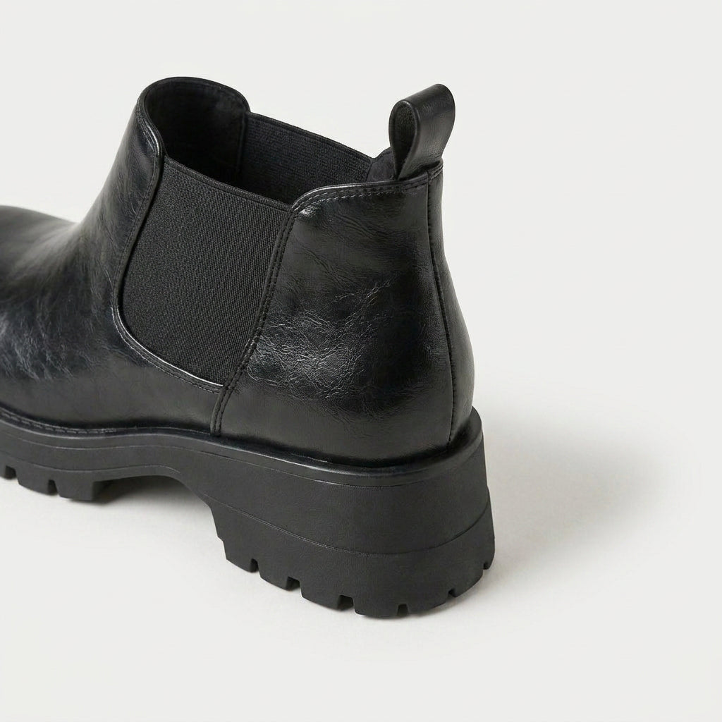 Women's Faux Leather Chunky Chelsea Boots – Platform Lug Sole