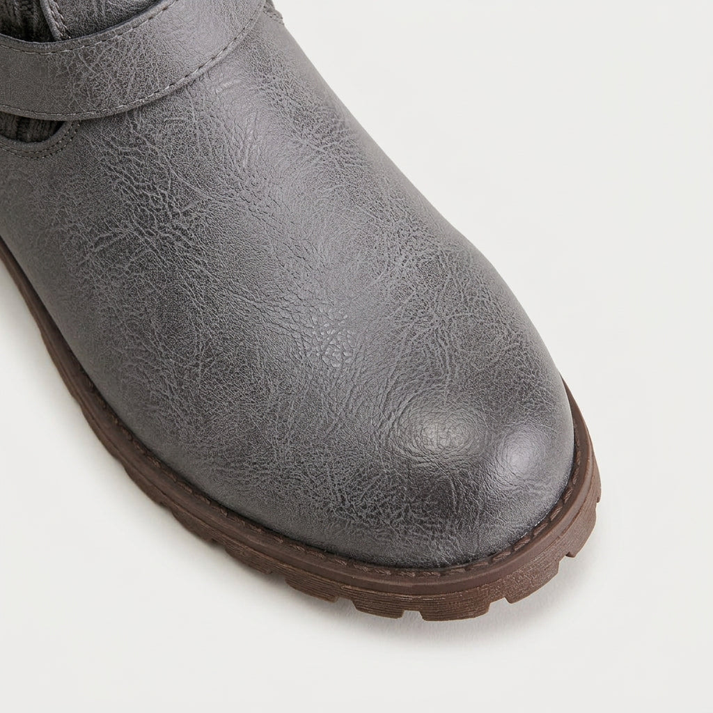 Women's Buckled Knit Cuff Mid-Calf Boot – Lug Sole