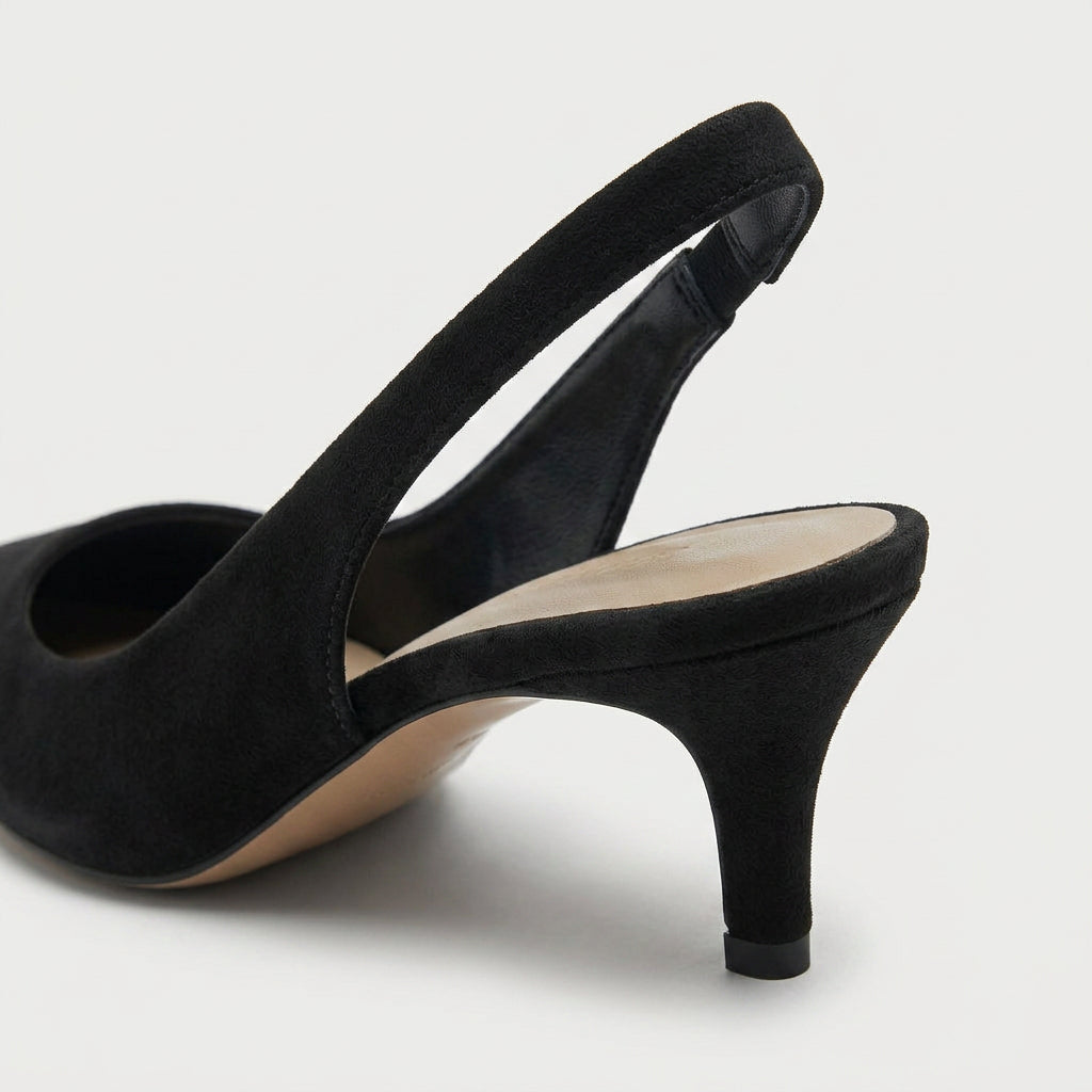 Women's Pointed Toe Slingback Kitten Heels – Suede-Finish