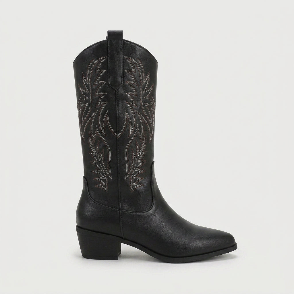 Women's Western Boots – Embroidered, Mid-Calf