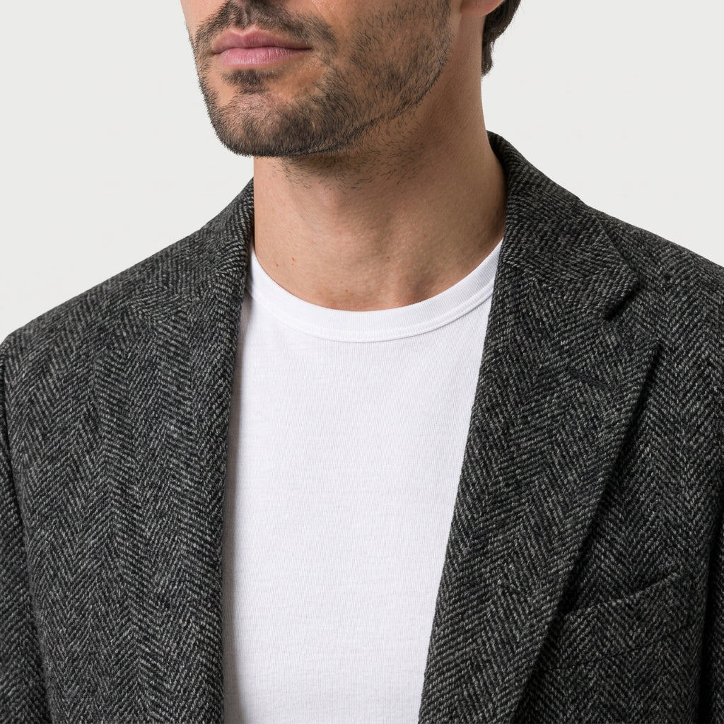 Men's Herringbone Two-Button Blazer – Textured Wool Blend