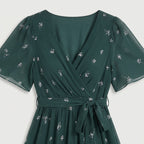 Women's Flutter Sleeve Floral Wrap Midi Dress – Tie Waist