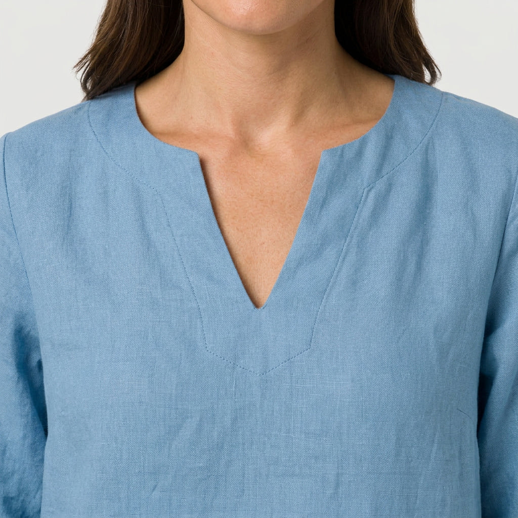 Women's Elbow Sleeve Linen Tunic Dress – V-Neck