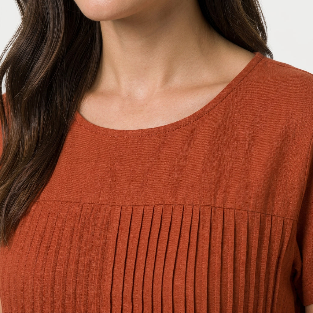 Women's Short Sleeve Pintuck Midi Dress – Pockets