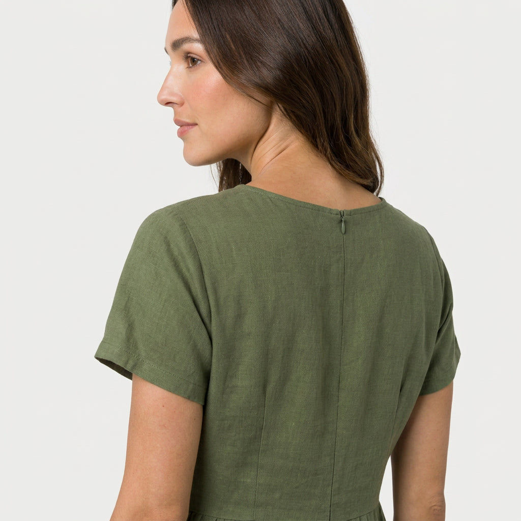 Women's Short Sleeve Pintuck Midi Dress – Pockets