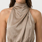 Women's Satin Halter Midi Dress – High Neck