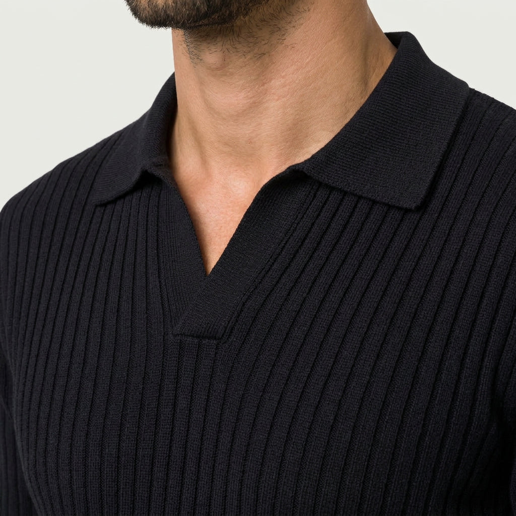 Men's Ribbed Knit Polo Sweater – Open Collar
