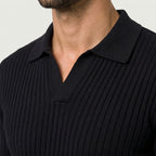 Men's Ribbed Knit Polo Sweater – Open Collar