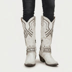 Women's Leather Studded Western Knee Boot – Block Heel