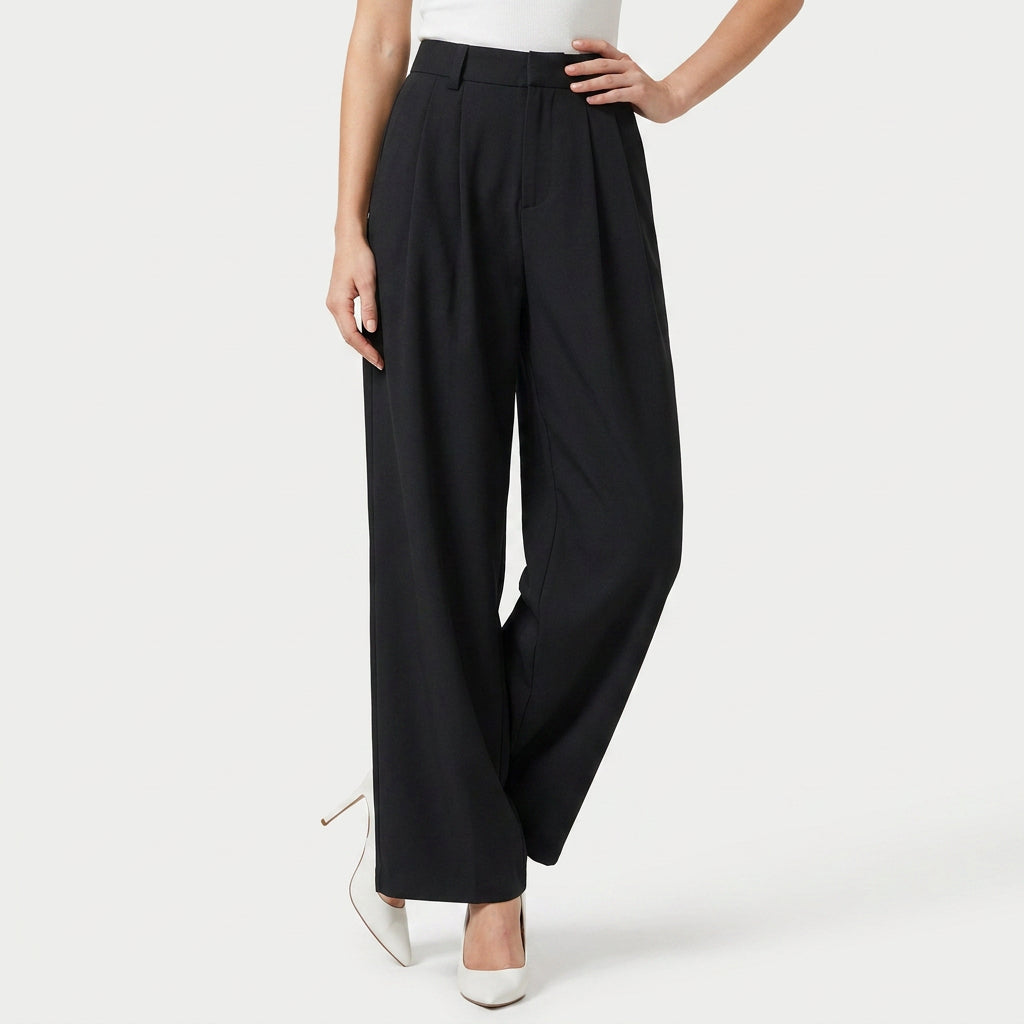 Women's Pleated Wide-Leg Trousers – High Waist