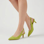 Women's Pointed Toe Slingback Kitten Heels – Suede-Finish