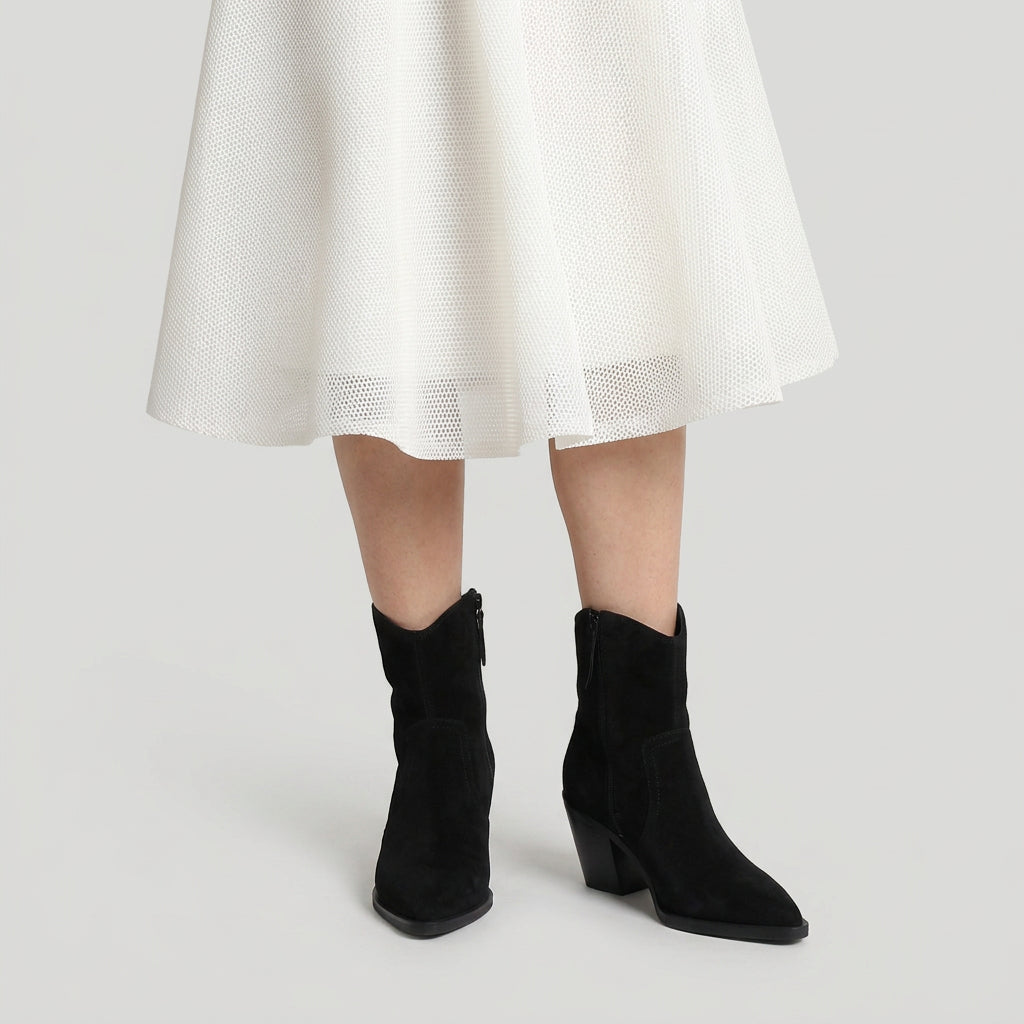 Women's Suede Pointed-Toe Block Heel Boot – Ankle Height
