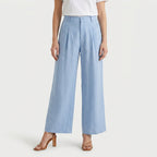 Women's Linen-Blend Wide-Leg Pants – Pleated, High Rise