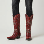 Women's Leather Studded Western Knee Boot – Block Heel