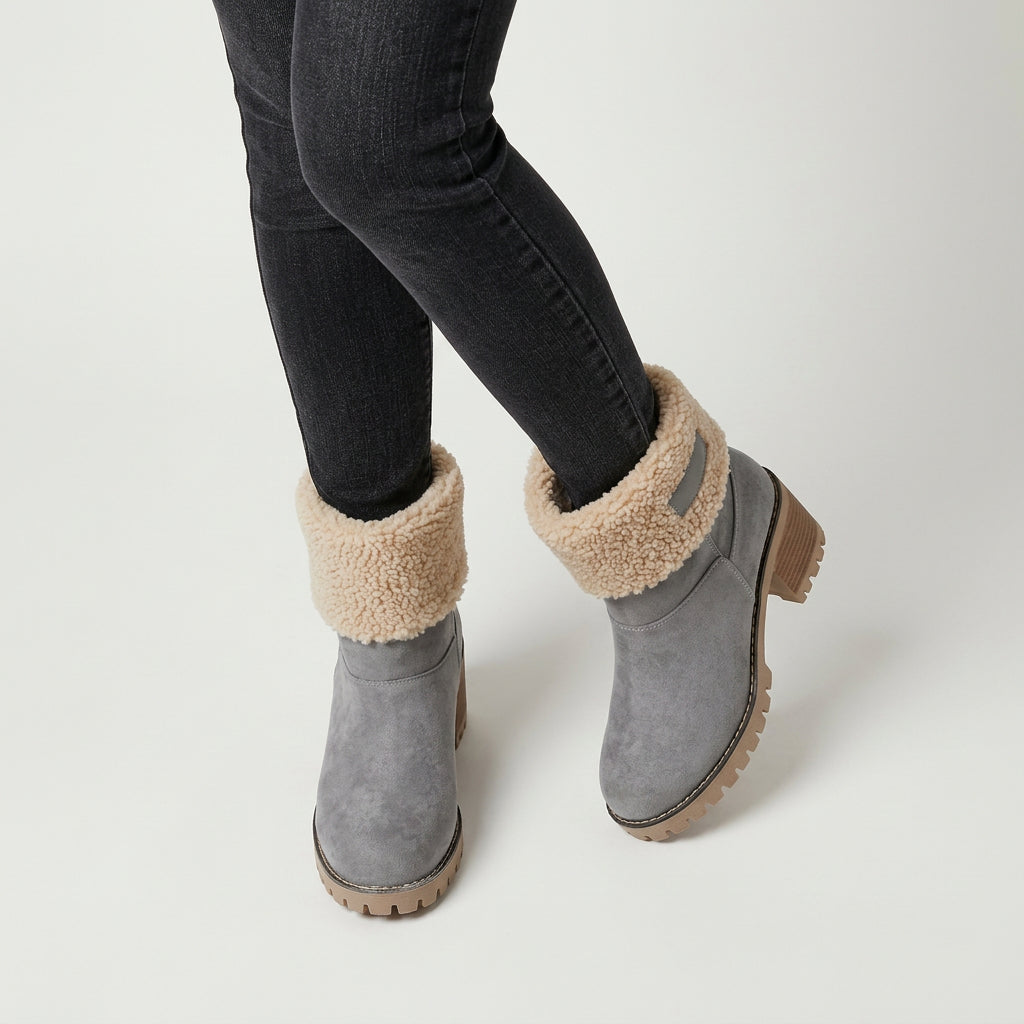 Women's Sherpa Cuff Lug-Sole Mid-Calf Boot – Block Heel