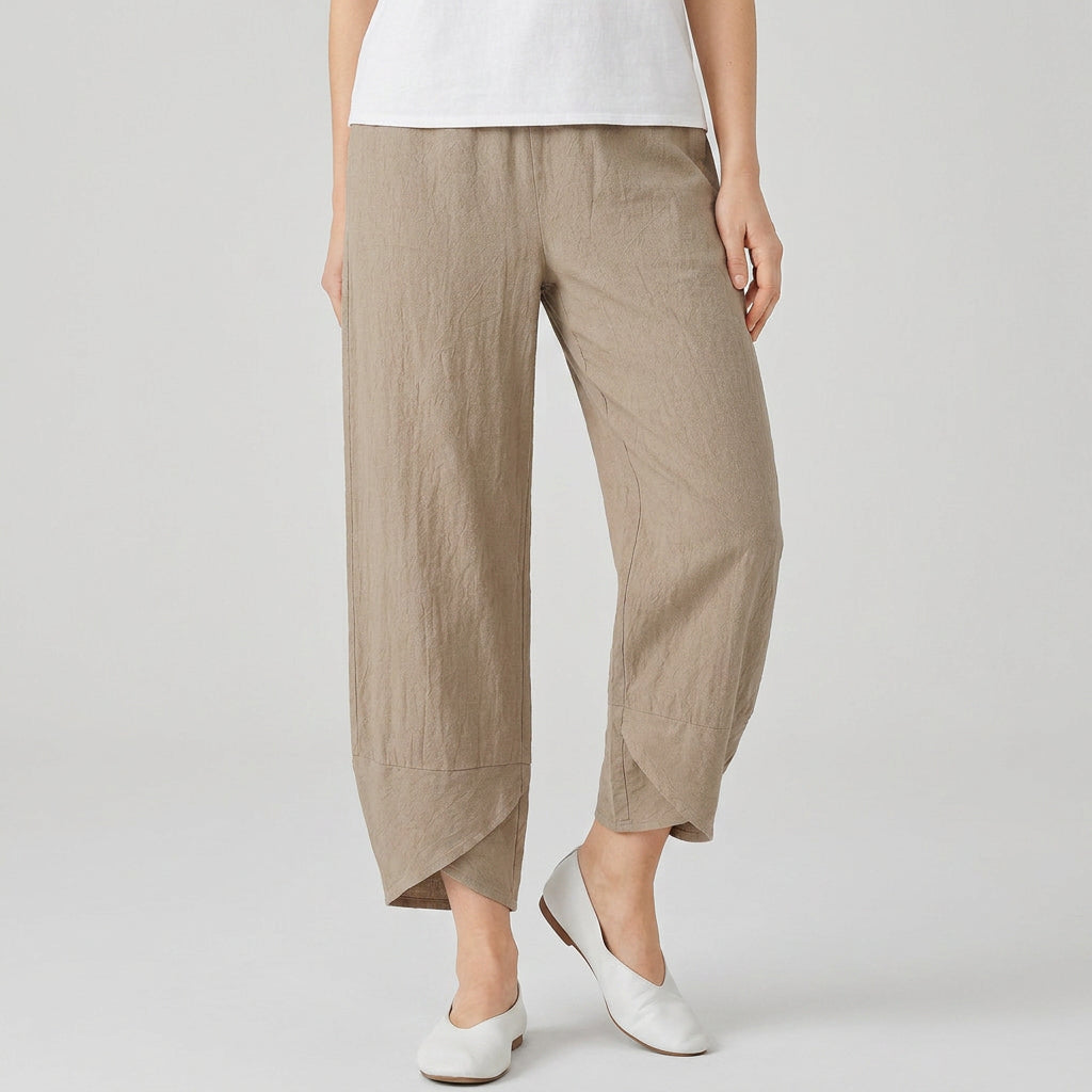 Women's Cropped Barrel Pants – Elastic Waist, Tulip Hem