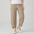 Women's Cropped Barrel Pants – Elastic Waist, Tulip Hem