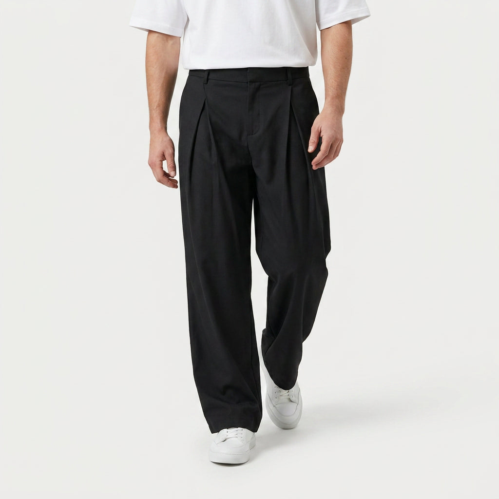 Men's Tailored Wide-Leg Pleated Trousers – Relaxed Fit