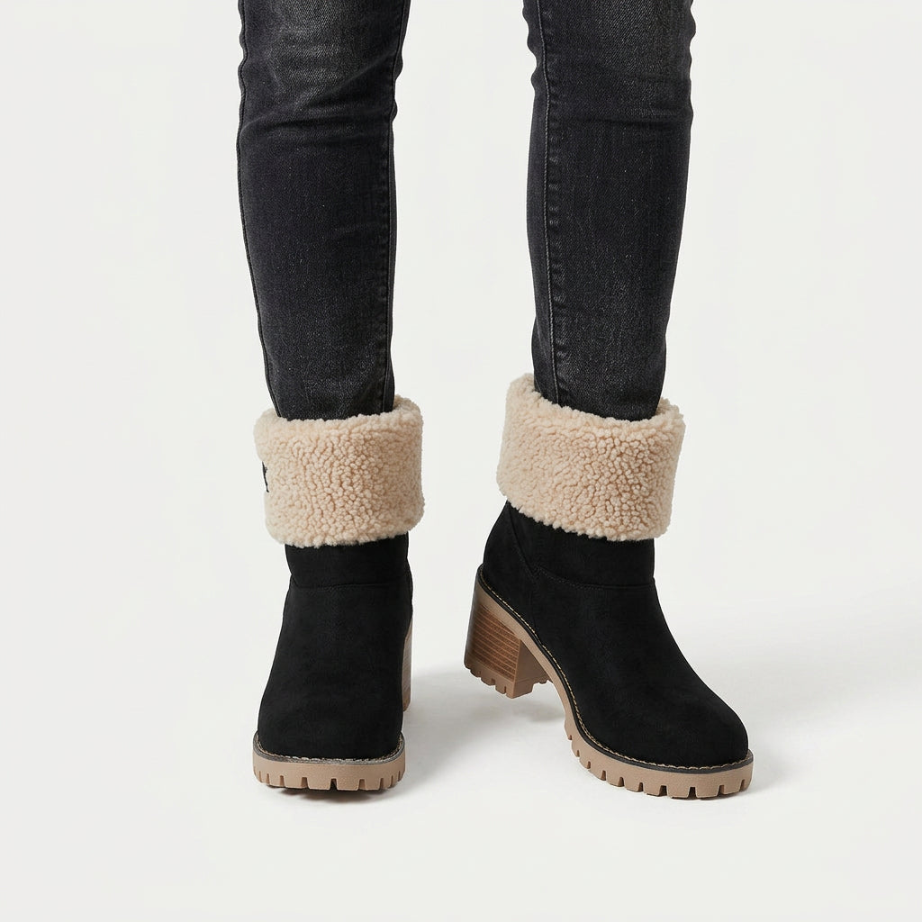 Women's Sherpa Cuff Lug-Sole Mid-Calf Boot – Block Heel